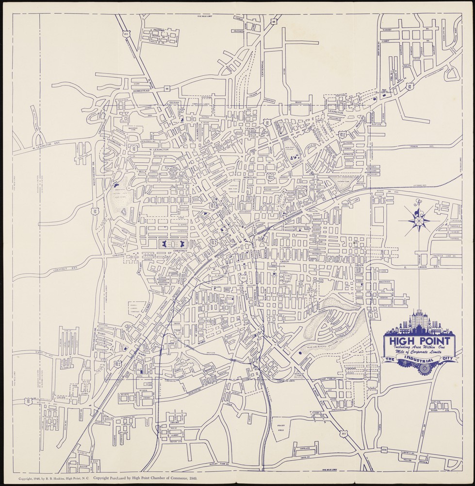 A purple and white map of High Point, North Carolina.
