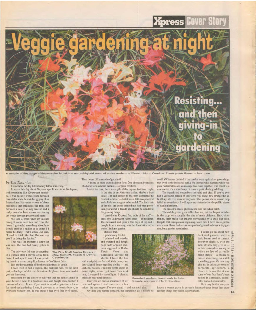 Newspaper page highlighting the colorful pages discussing the NC Arboretum in Asheville. 