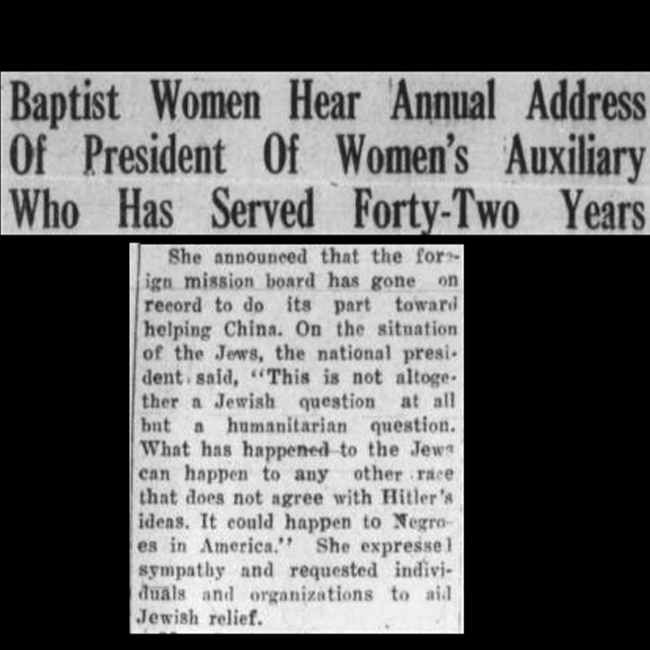 A headline and article clipping from a newspaper on white paper with some fading.