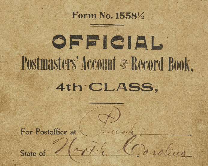 A screengrab of the title displayed on the front cover of the 1900-1903 Push Post Office Ledger. 