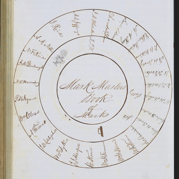 A Mark Masters Mark: three circles with signatures of a Lodge's members