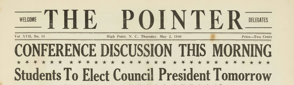The title page of the High Point High School Student Newspaper, The Pointer.