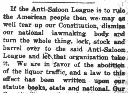 Section of a newspaper article critiquing the Anti-Saloon League