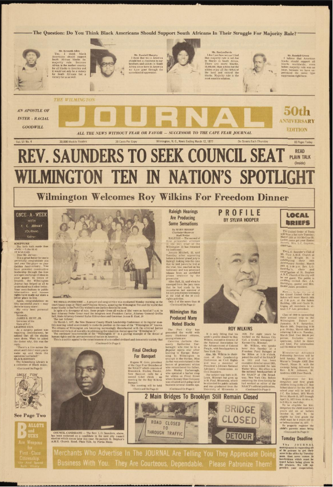The front page of the Wilmington Journal's 50th anniversary issue