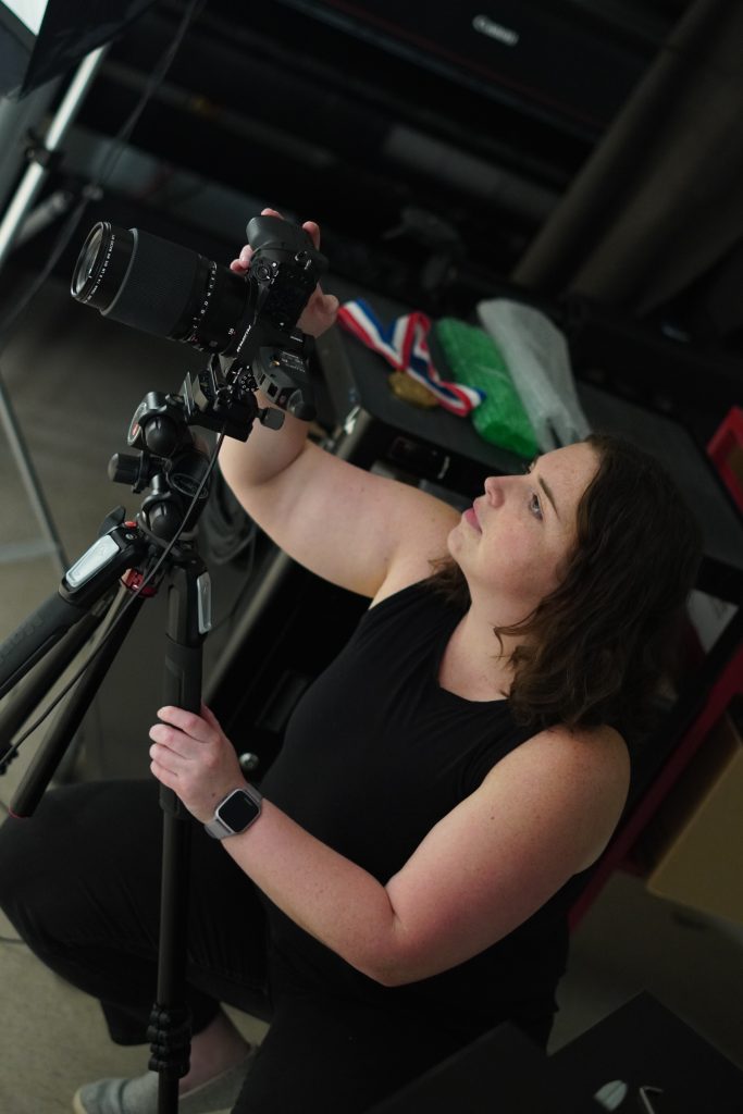 Woman looking at a camera